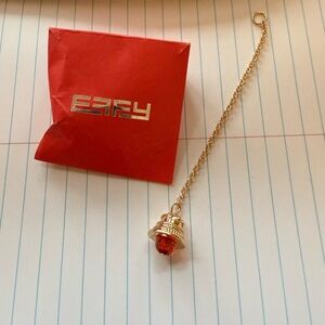 New EFFY - Bell charm gold tone bell on chain with Red Crystal.